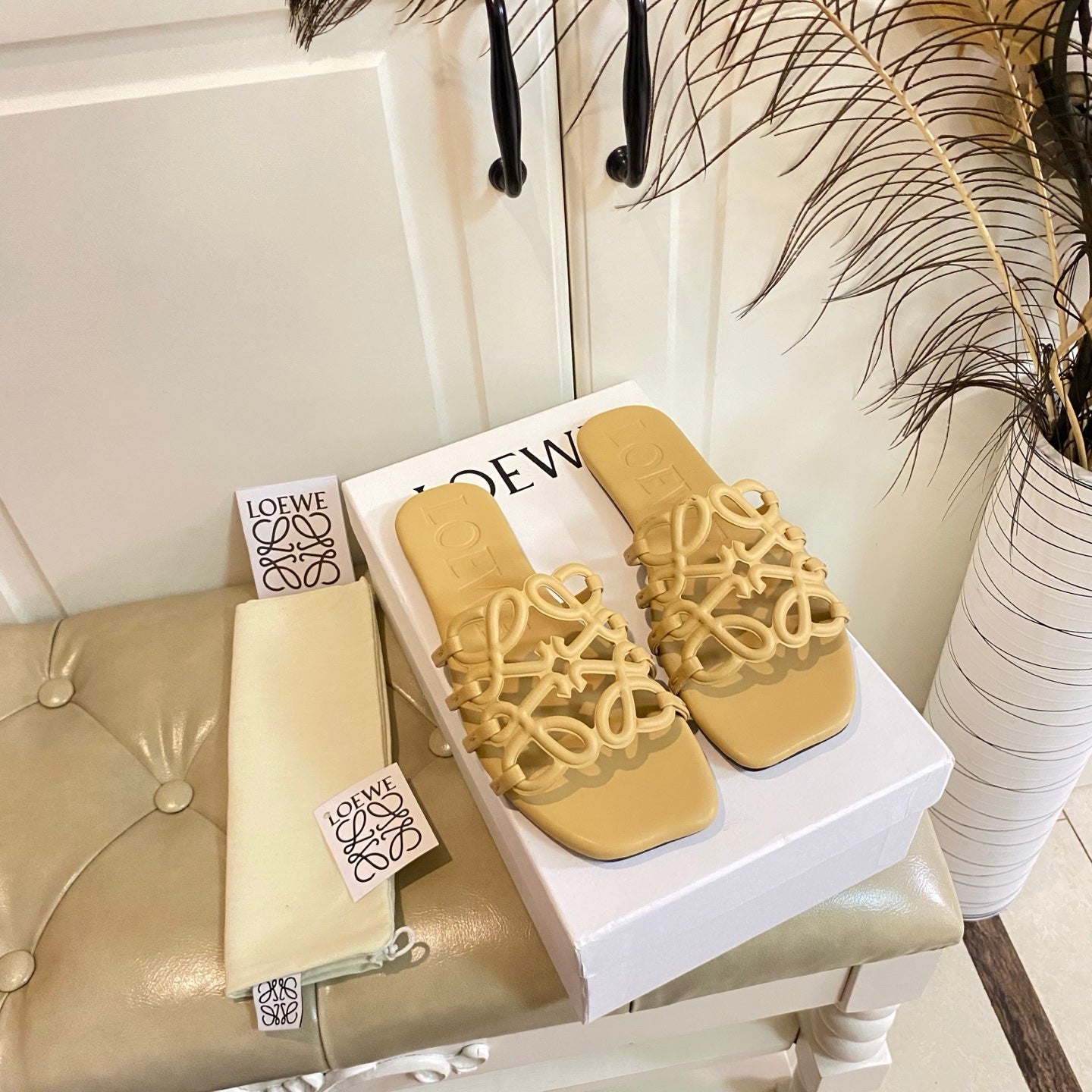 Loewe  Petal Anagram Leather Slides Multicolor