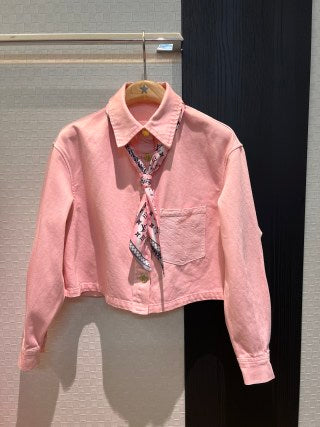 LV Flower Denim Short Jacket Pink Grey