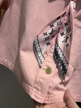 LV Flower Denim Short Jacket Pink Grey