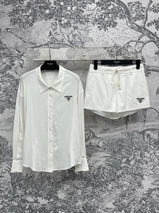 Prada 25 Shirt and Drawstring Short Set Cotton and Linen