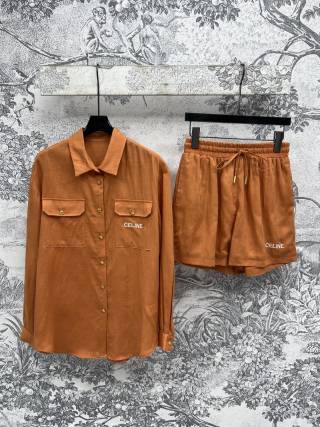 Celine 25 Suit Brown and White Linen Polyester