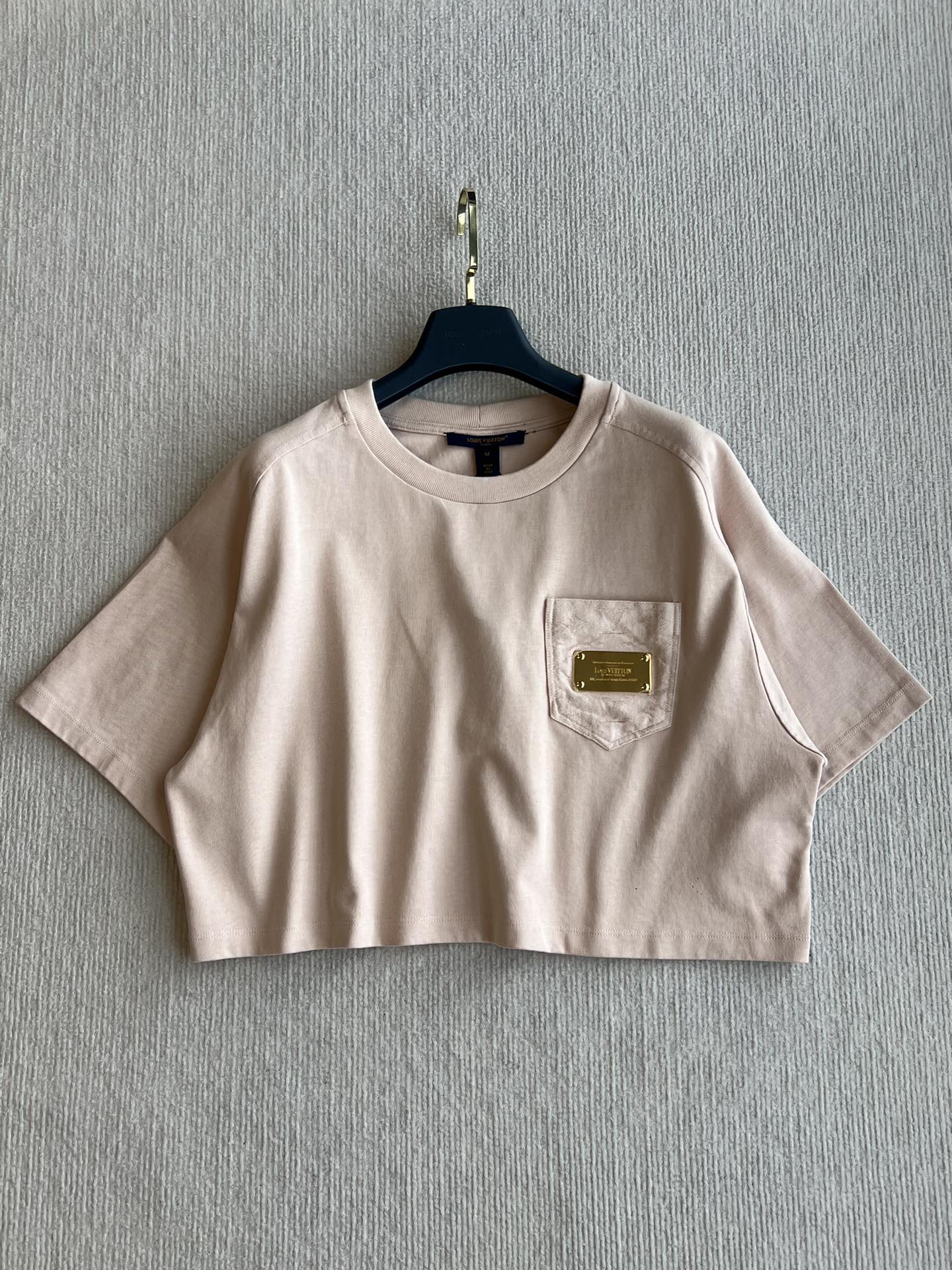 LV 25 Monogram Pocket Patch Iron Elastic Waist Set Light Pink Cotton