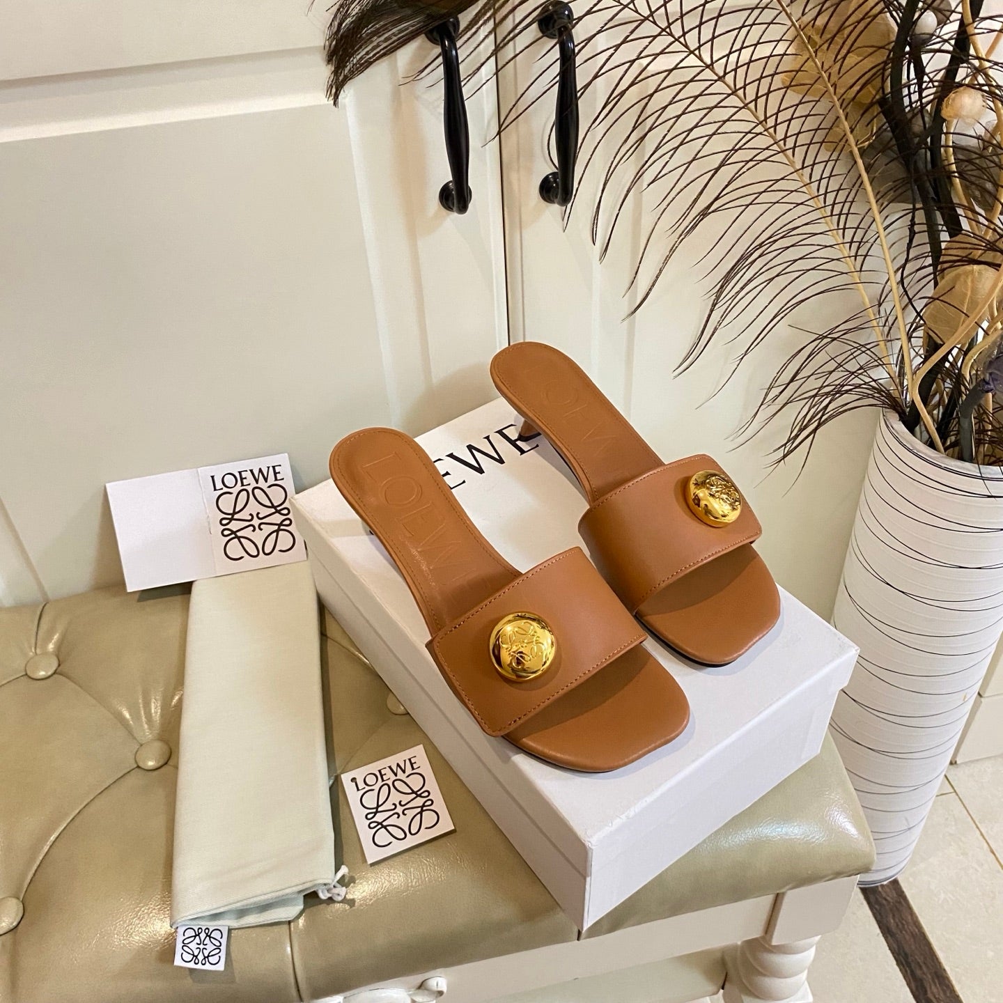 Loewe 25 Pebble Leather  Mule 45mm Multicolor Cowhide