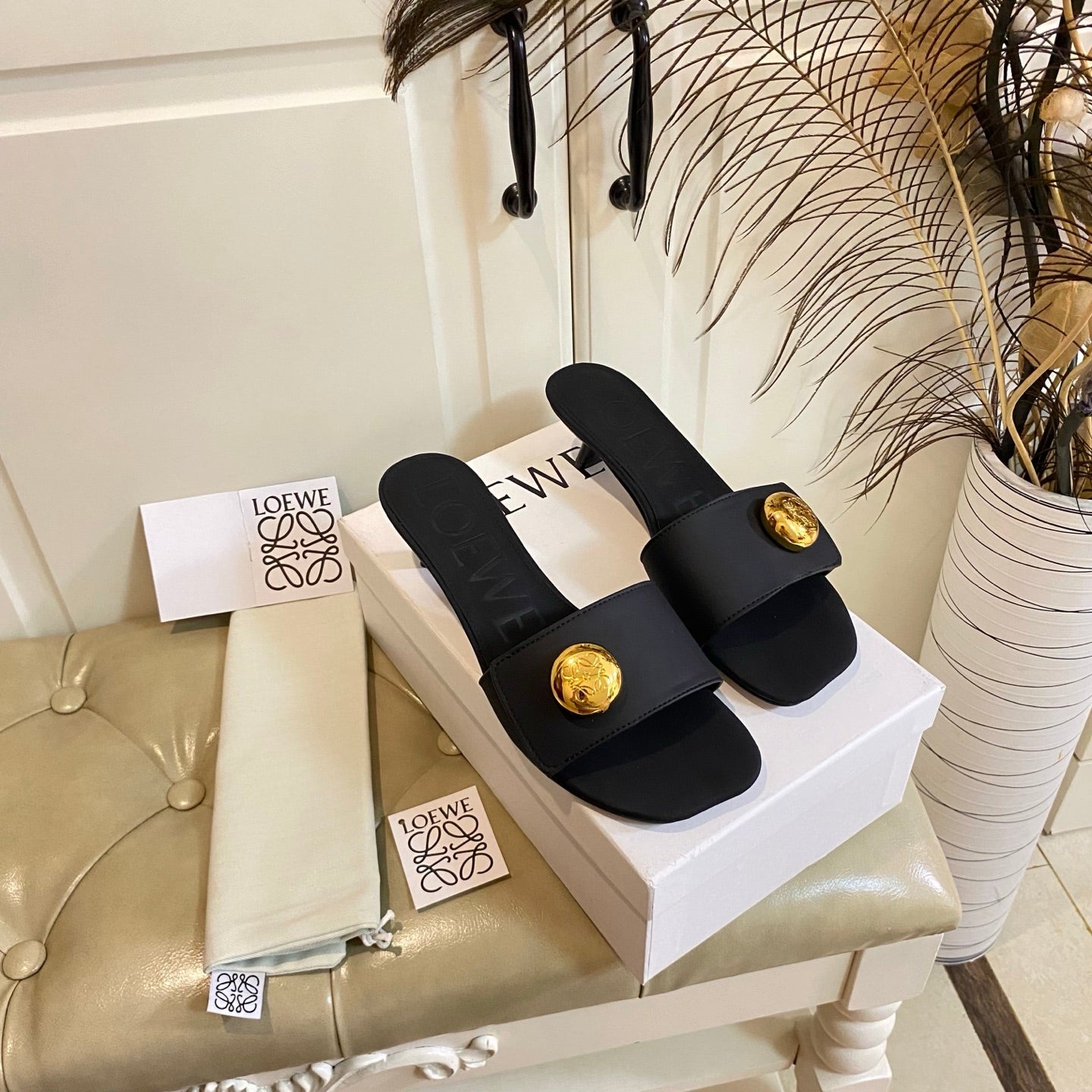 Loewe 25 Pebble Leather  Mule 45mm Multicolor Cowhide