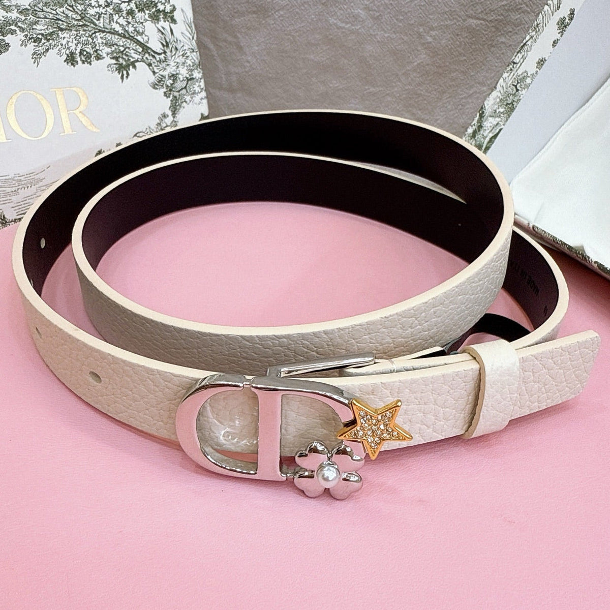 Dior 2026 Lucky Montaigne Star Belt 20mm Suede Calfskin 193836