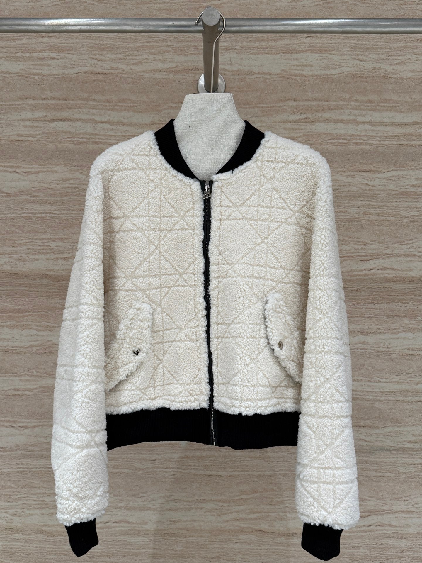 Dior 2025 Shearling Coat Black and Cream Wool Leather