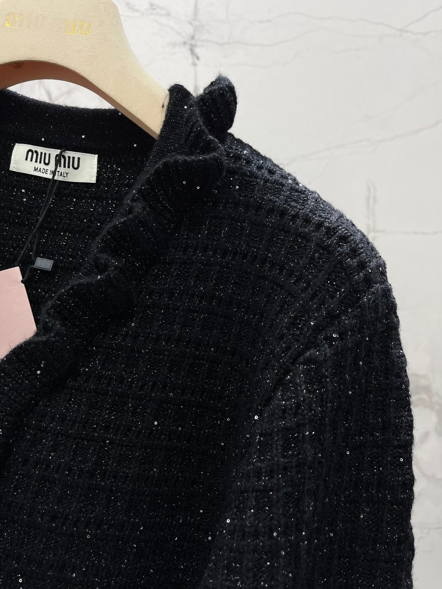 Miumiu 2025 Ruffled V-Neck Knit Cardigan Wool