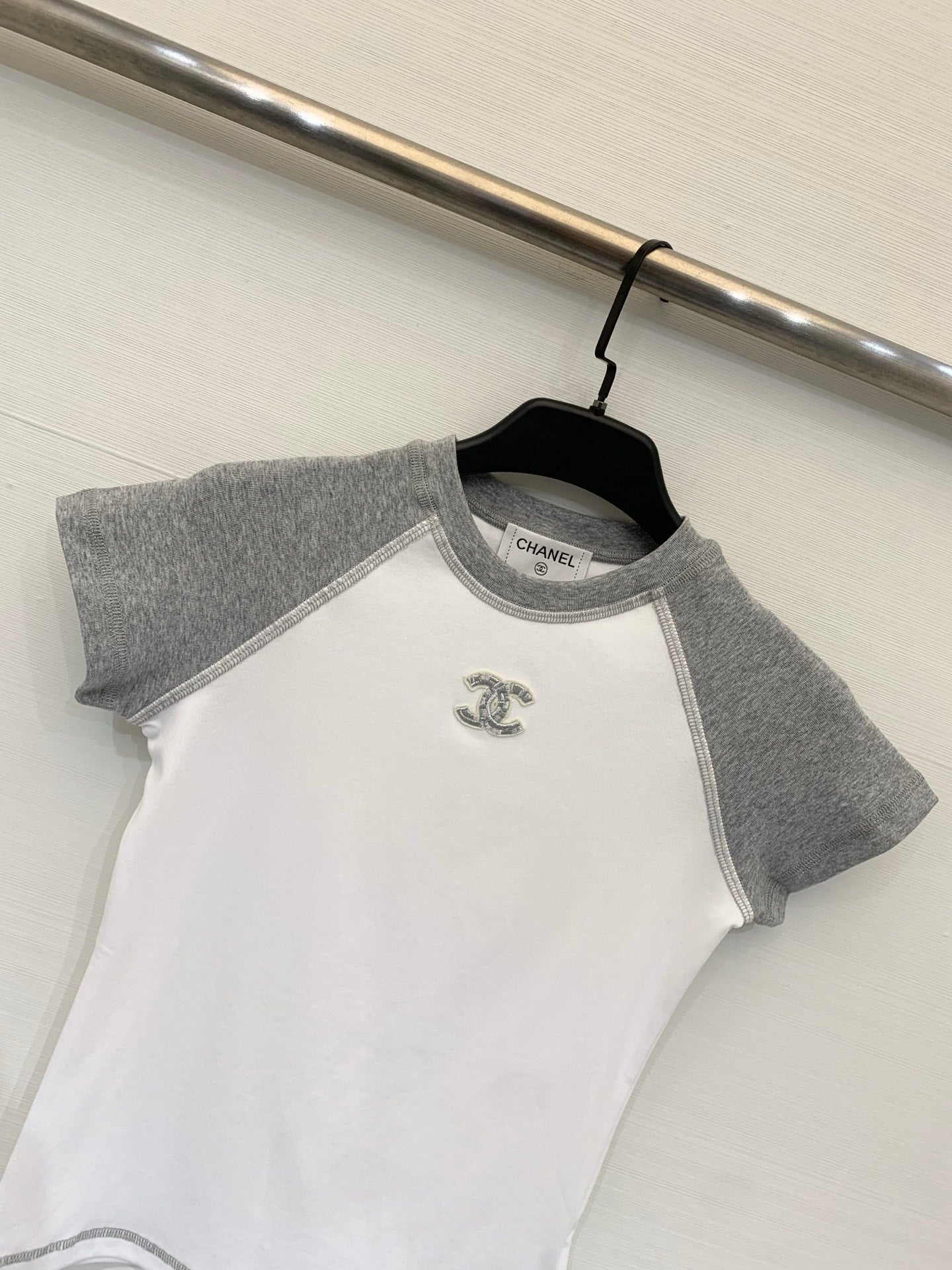 Chanel 2026 Short-Sleeve T-Shirt White Grey And Blue Cotton Fabric