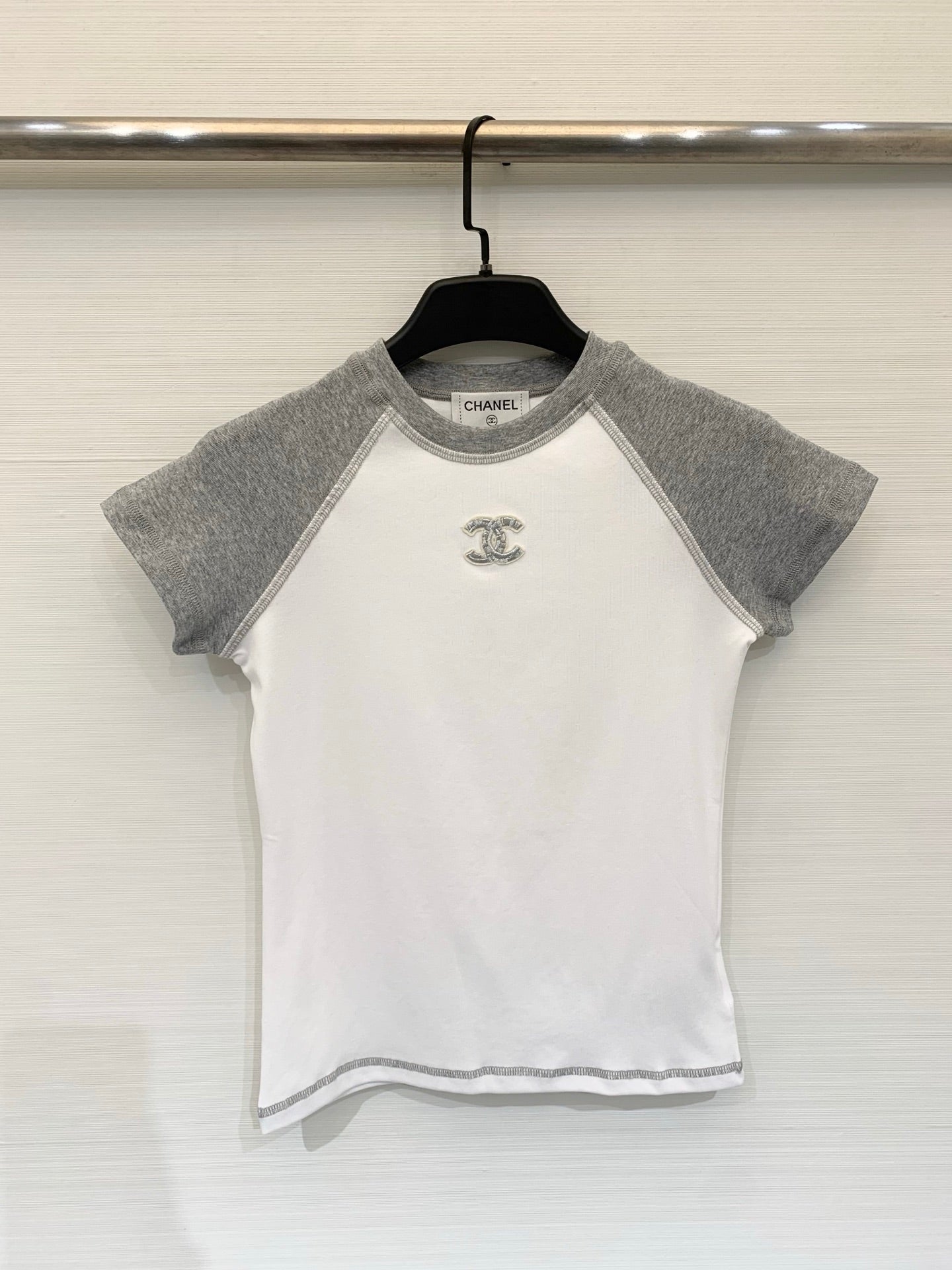 Chanel 2026 Short-Sleeve T-Shirt White Grey And Blue Cotton Fabric