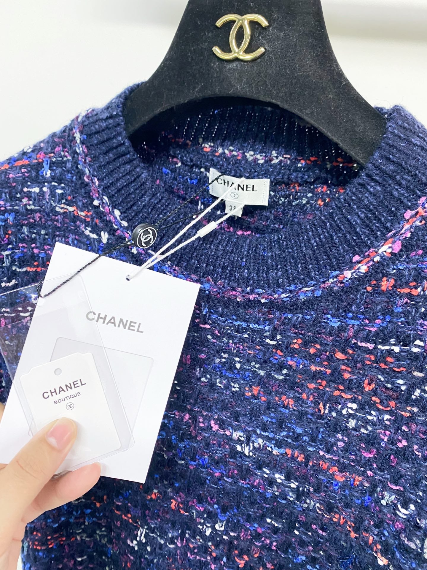 Chanel 2026 Short-Sleeve Shirt Blue and White Wool