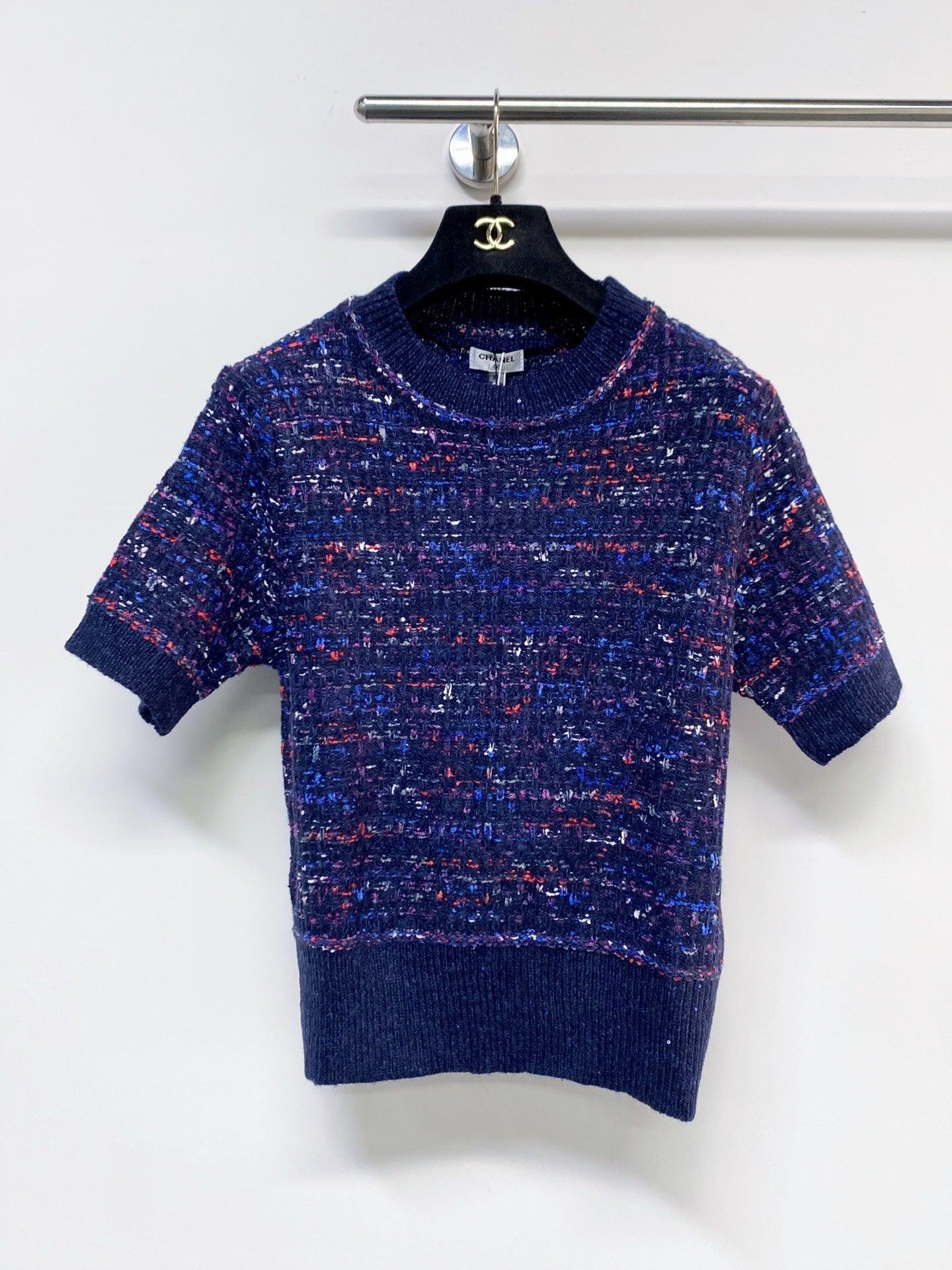 Chanel 2026 Short-Sleeve Shirt Blue and White Wool