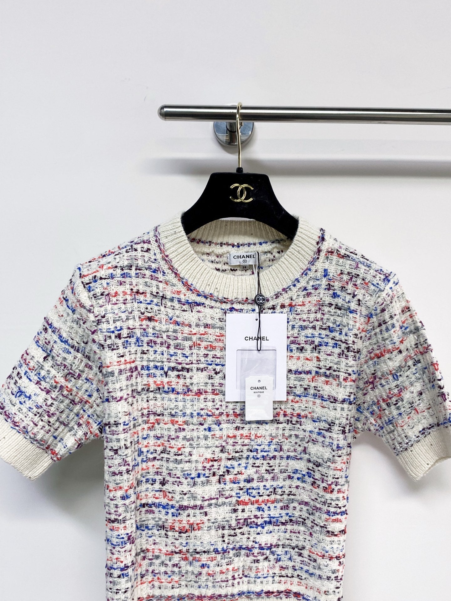 Chanel 2026 Short-Sleeve Shirt Blue and White Wool