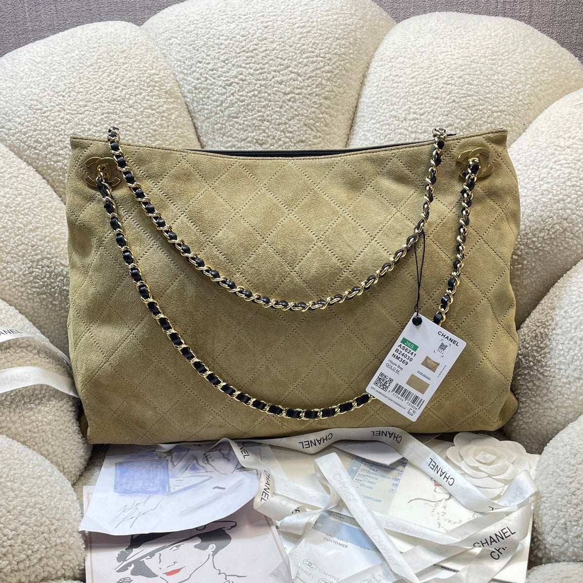 Chanel 2026 Quilted Shopping Tote Bag 40cm Suede Leather 407403