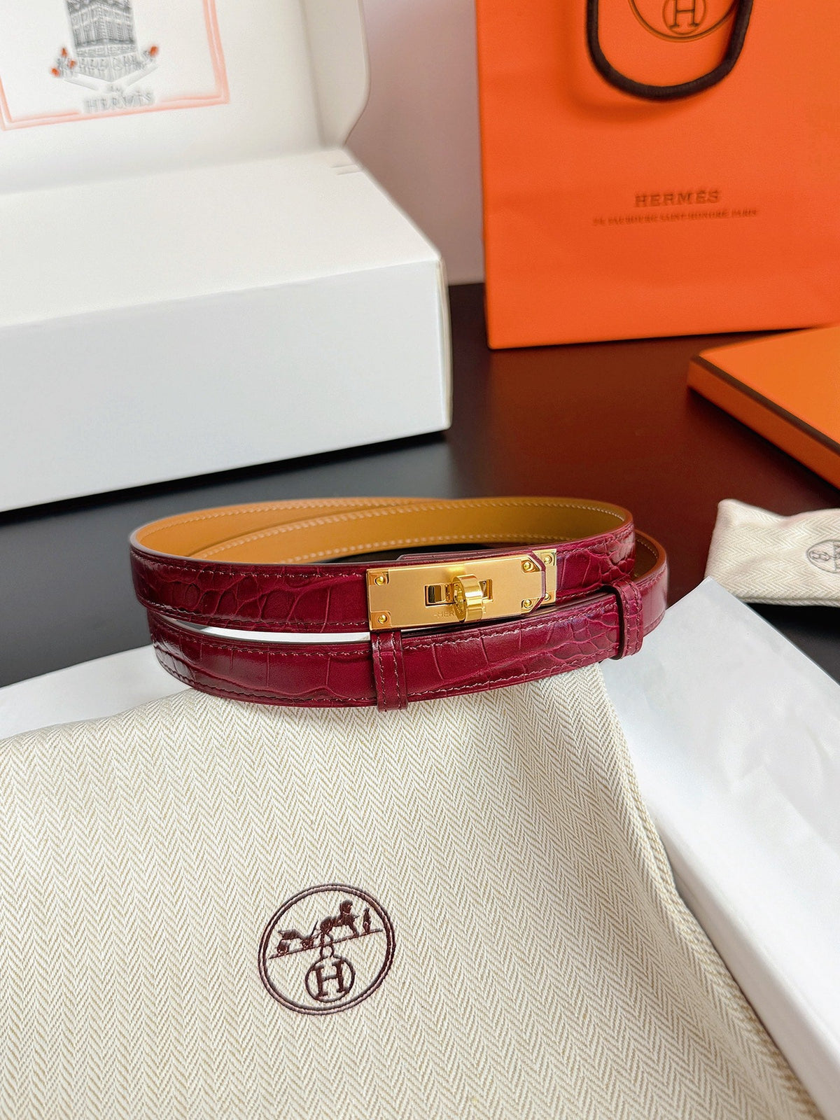 Hermes 2026 Kelly 18 Belt Crocodile-embossed Epsom Calfskin 214097