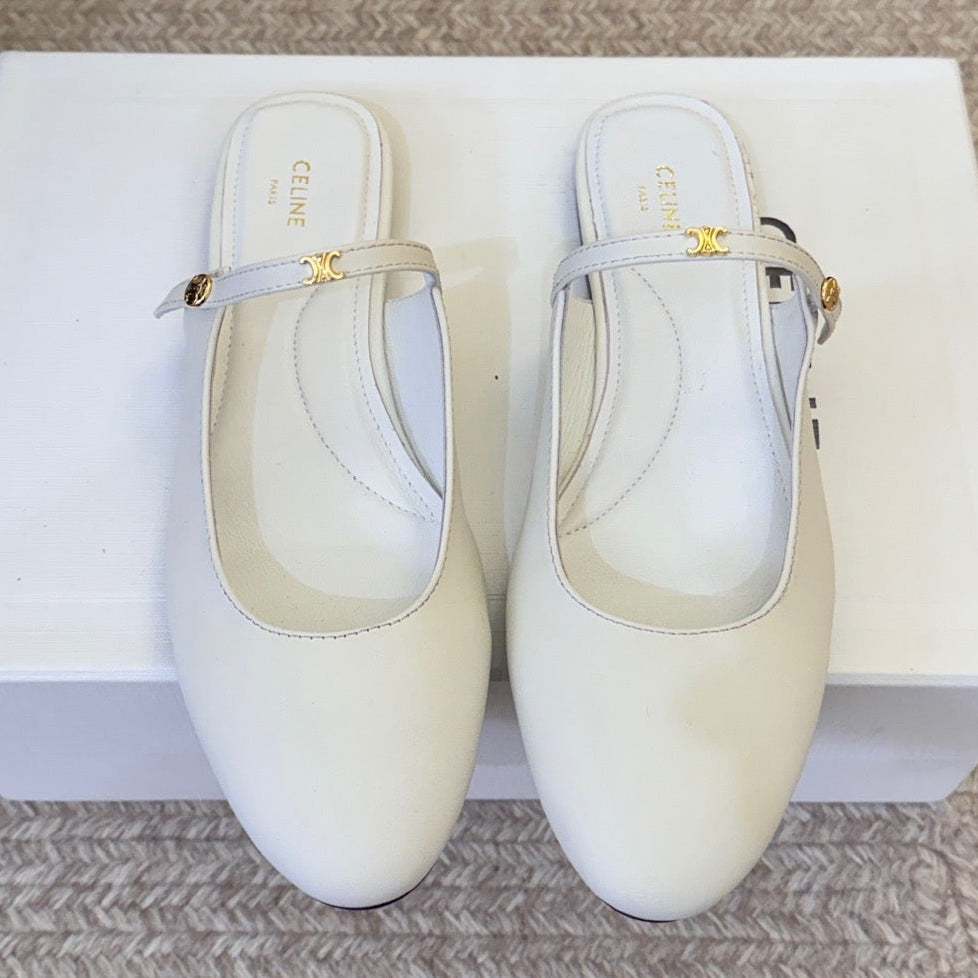 Celine 2026 Arc De Triomphe Flat Mule Calfskin Denim 104875