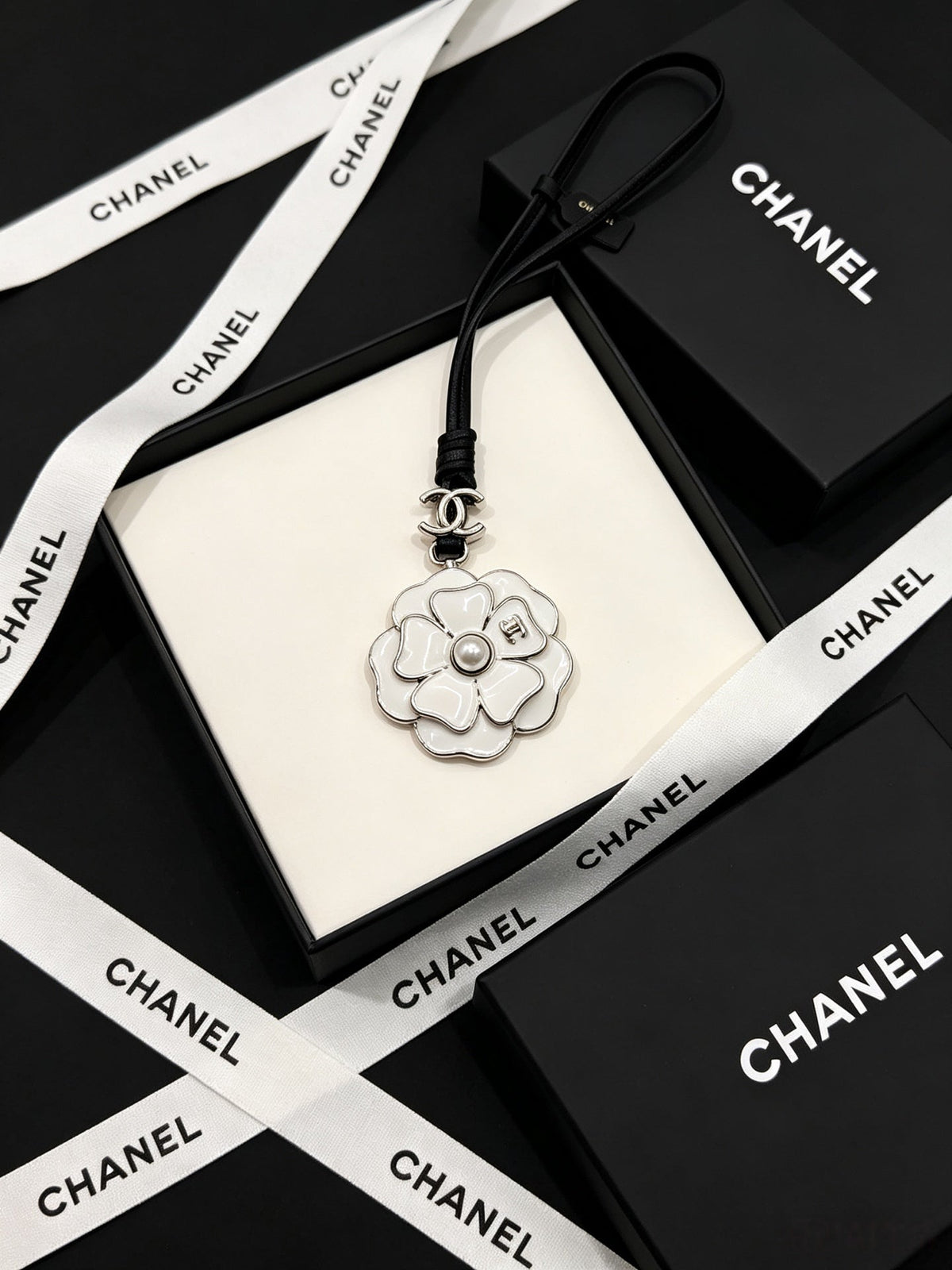 Chanel Camellia Leather Cord Charm