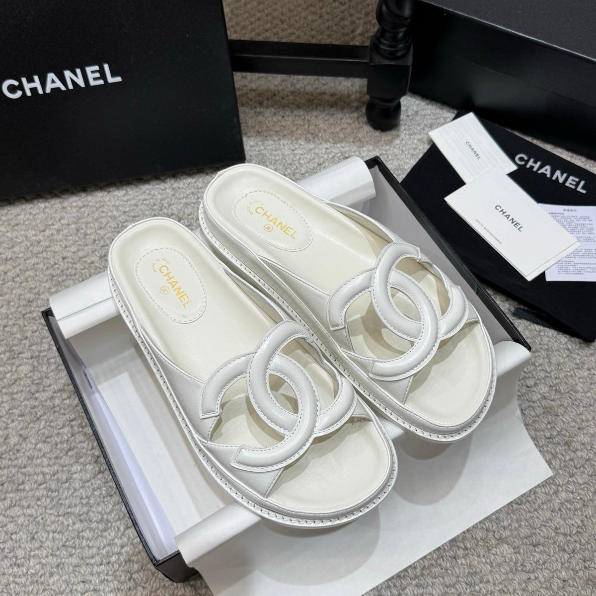 Chanel 2026 Flat Sandals Suede Leather