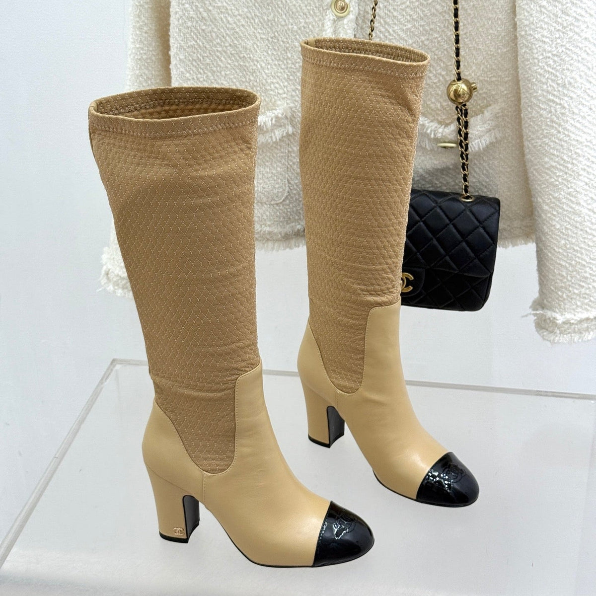 Chanel 2026 Quilted Knee-High Boots Fabric Leather 188488