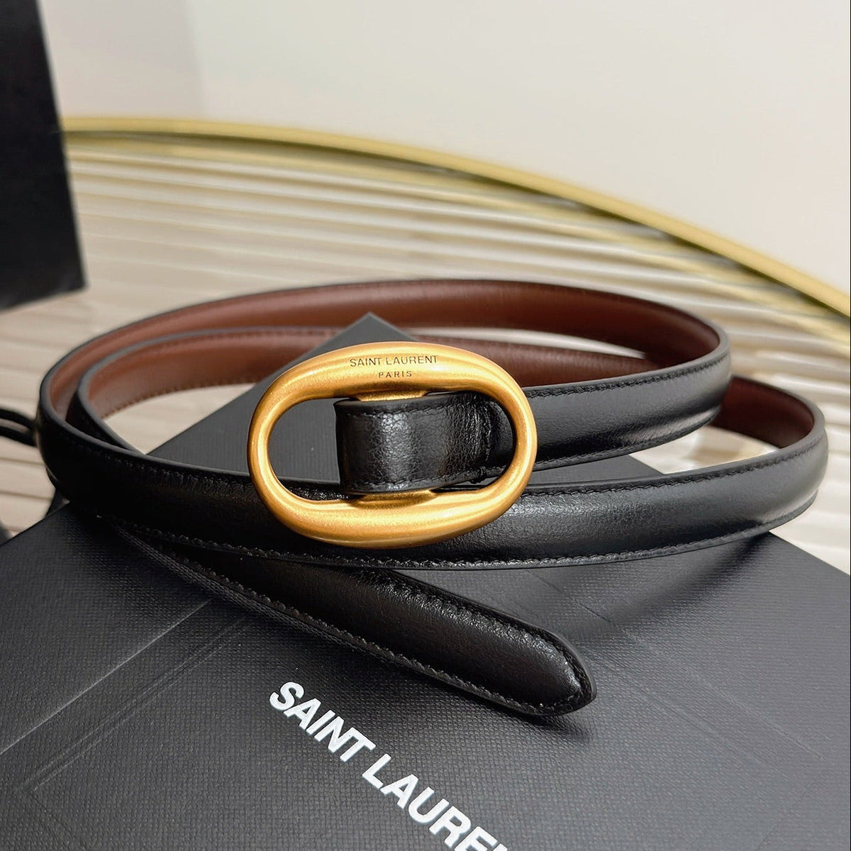 Saint Laurent 2026 Oval Belt 15mm Black Leather 219099