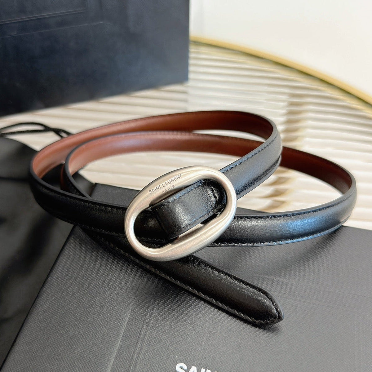 Saint Laurent 2026 Oval Belt 15mm Black Leather 219099