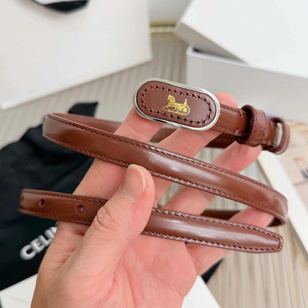 Celine 2026 Chariot Taurillon Belt 13mm Leather 218707