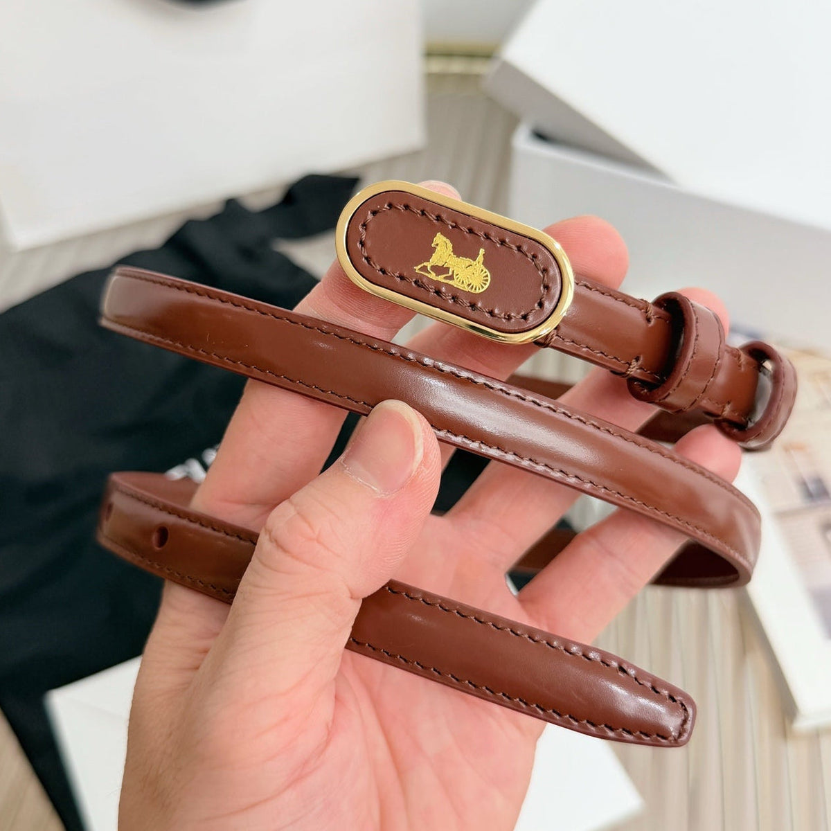 Celine 2026 Chariot Taurillon Belt 13mm Leather 218707