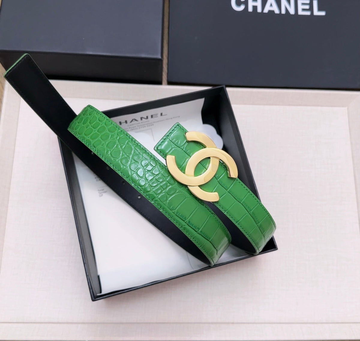 Chanel 2026 Crocodile Embossed Belt 30mm Leather 218762