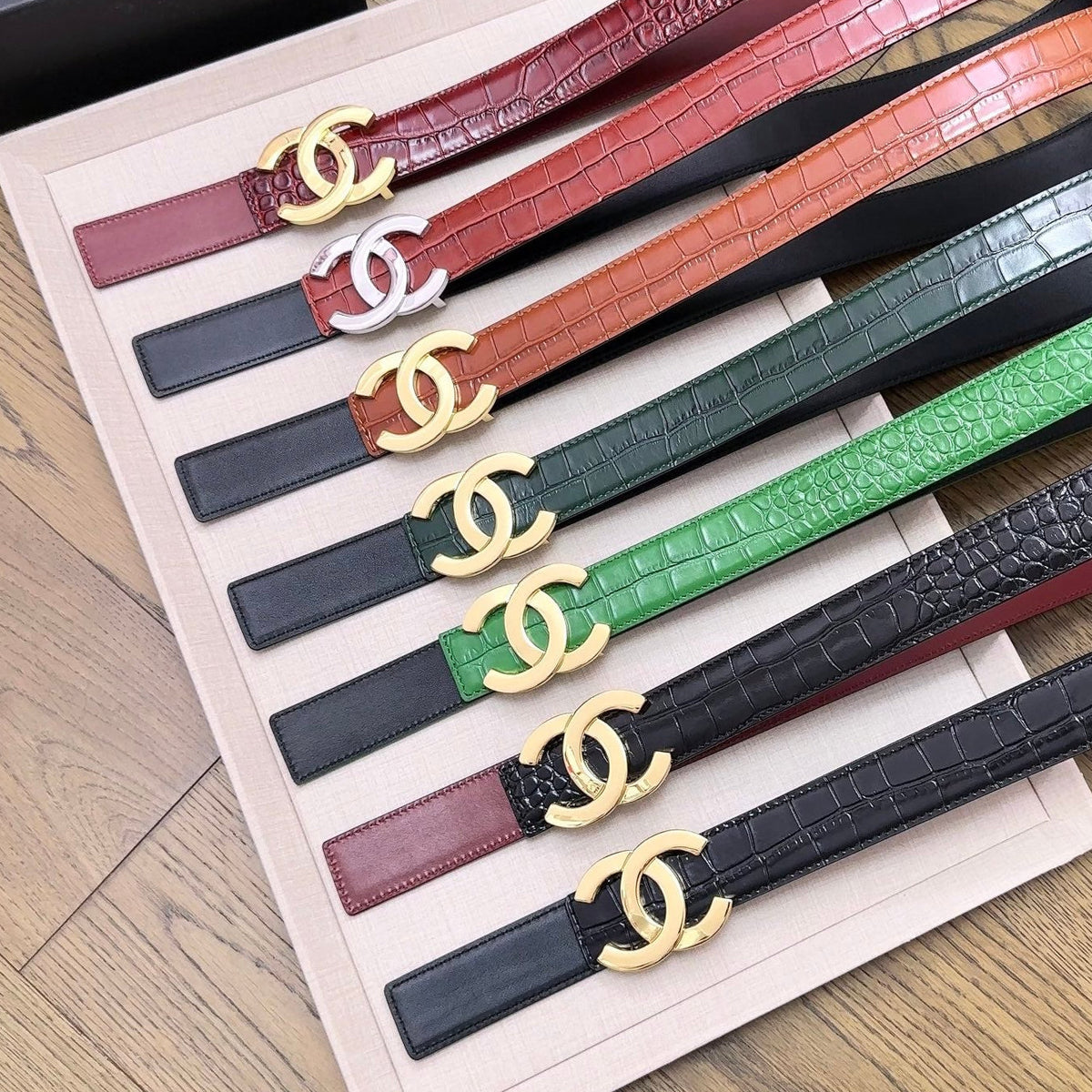 Chanel 2026 Crocodile Embossed Belt 30mm Leather 218762
