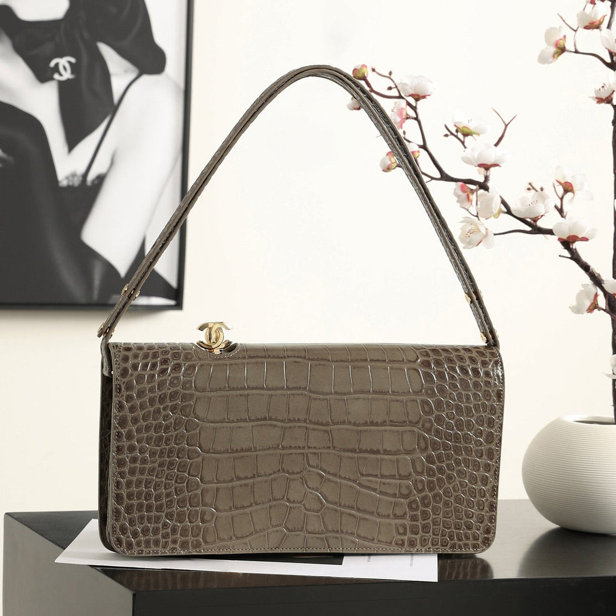 Chanel 2026 Vanity Clutch Bag 30cm Crocodile Embossed Leather