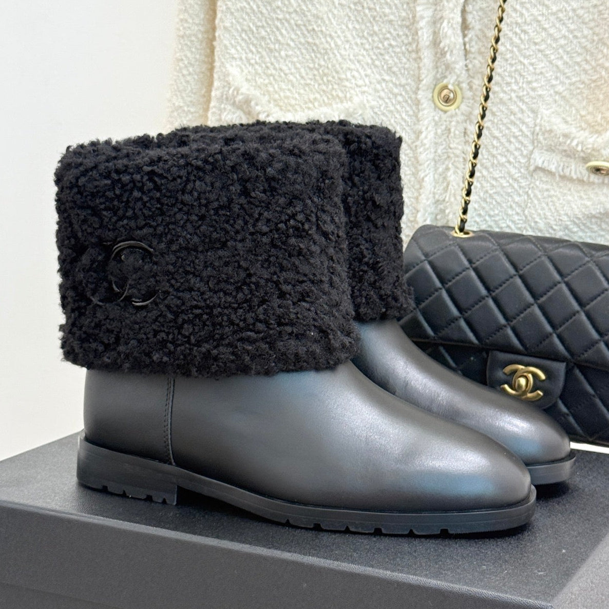 Chanel 2026 Ankle Boots Suede Leather Wool 188554