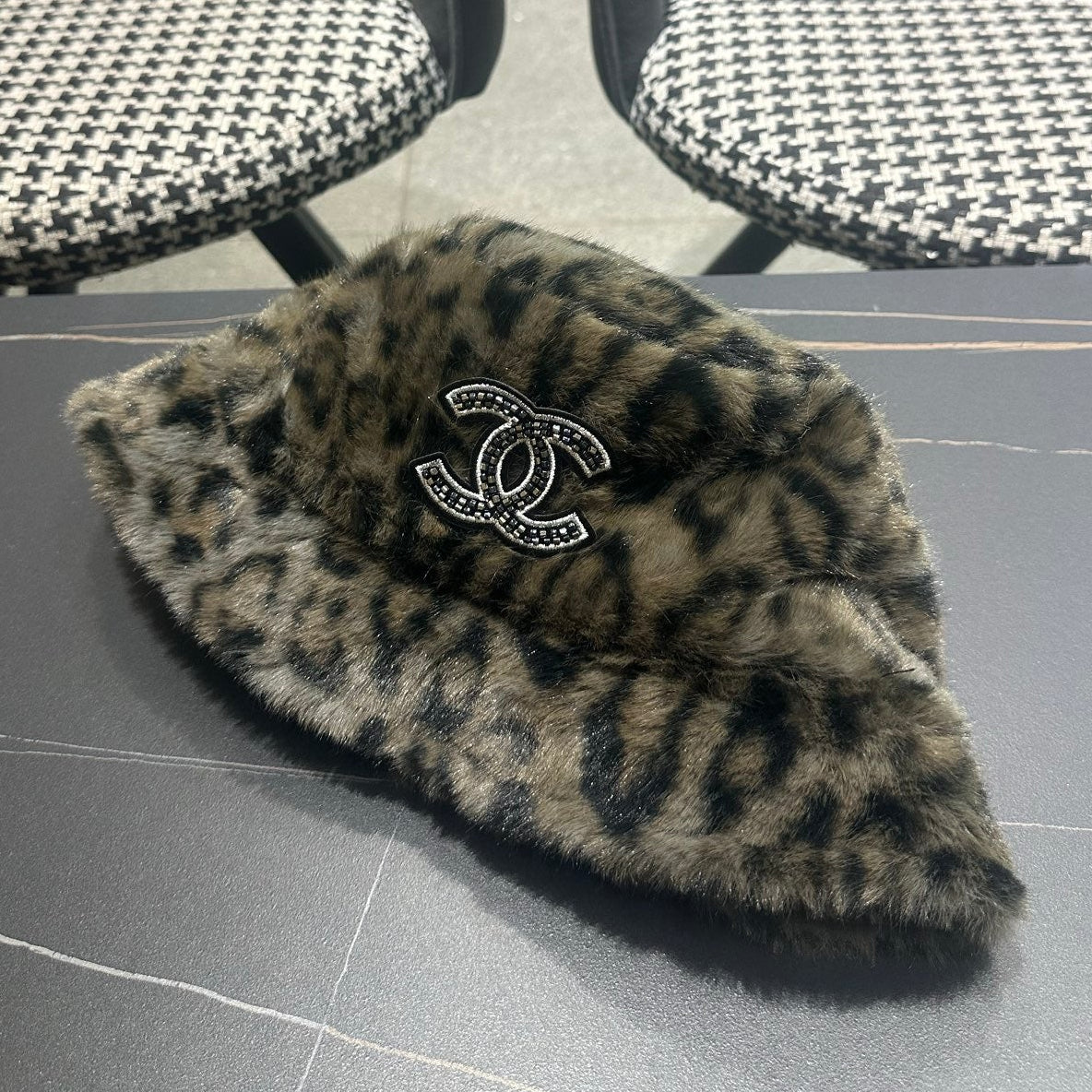 Chanel 2026 Leopard Print Bucket Hat Wool 550242