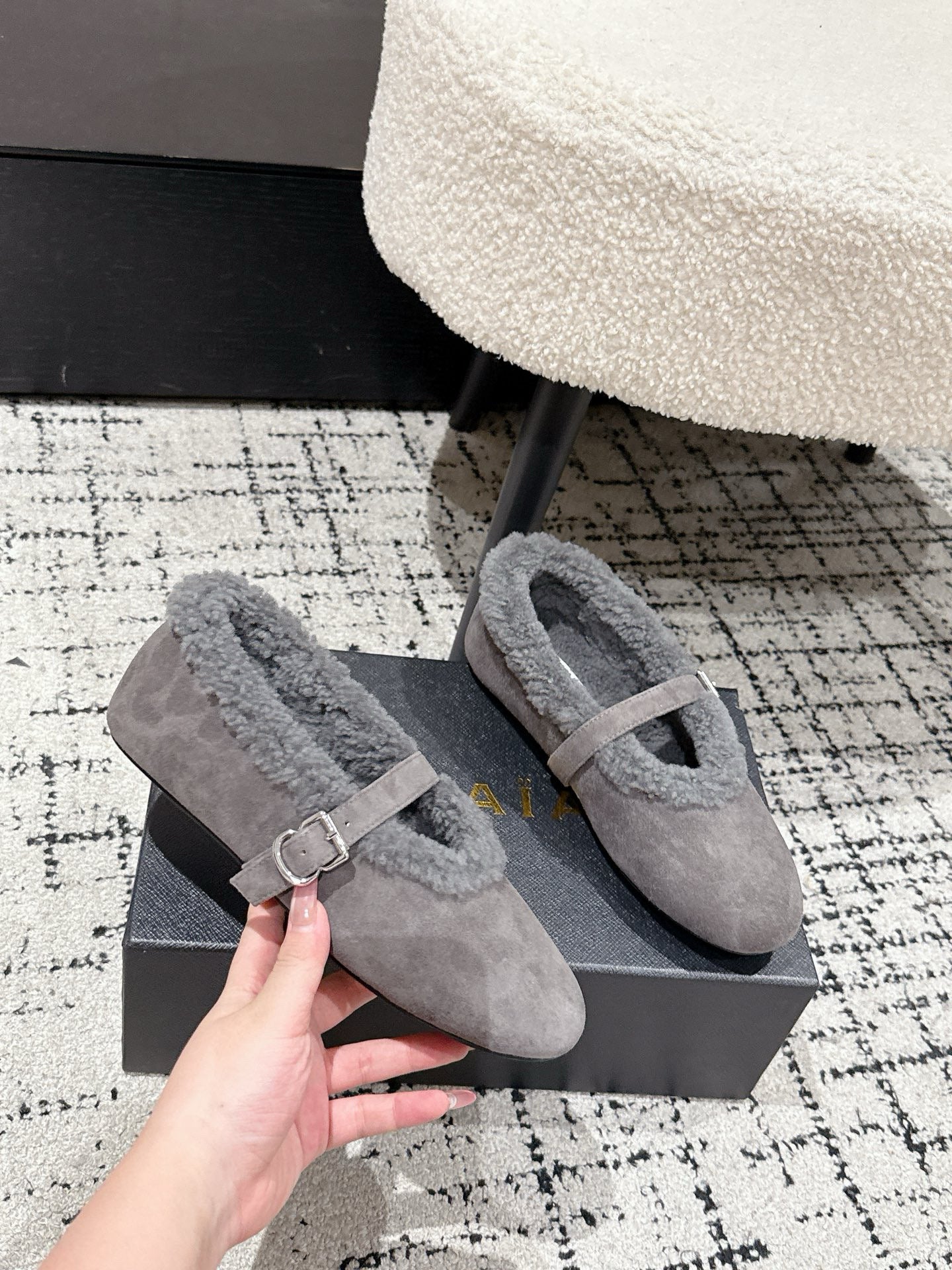 Alaia 2025 Ballet Flat Gray Suede Wool 558652