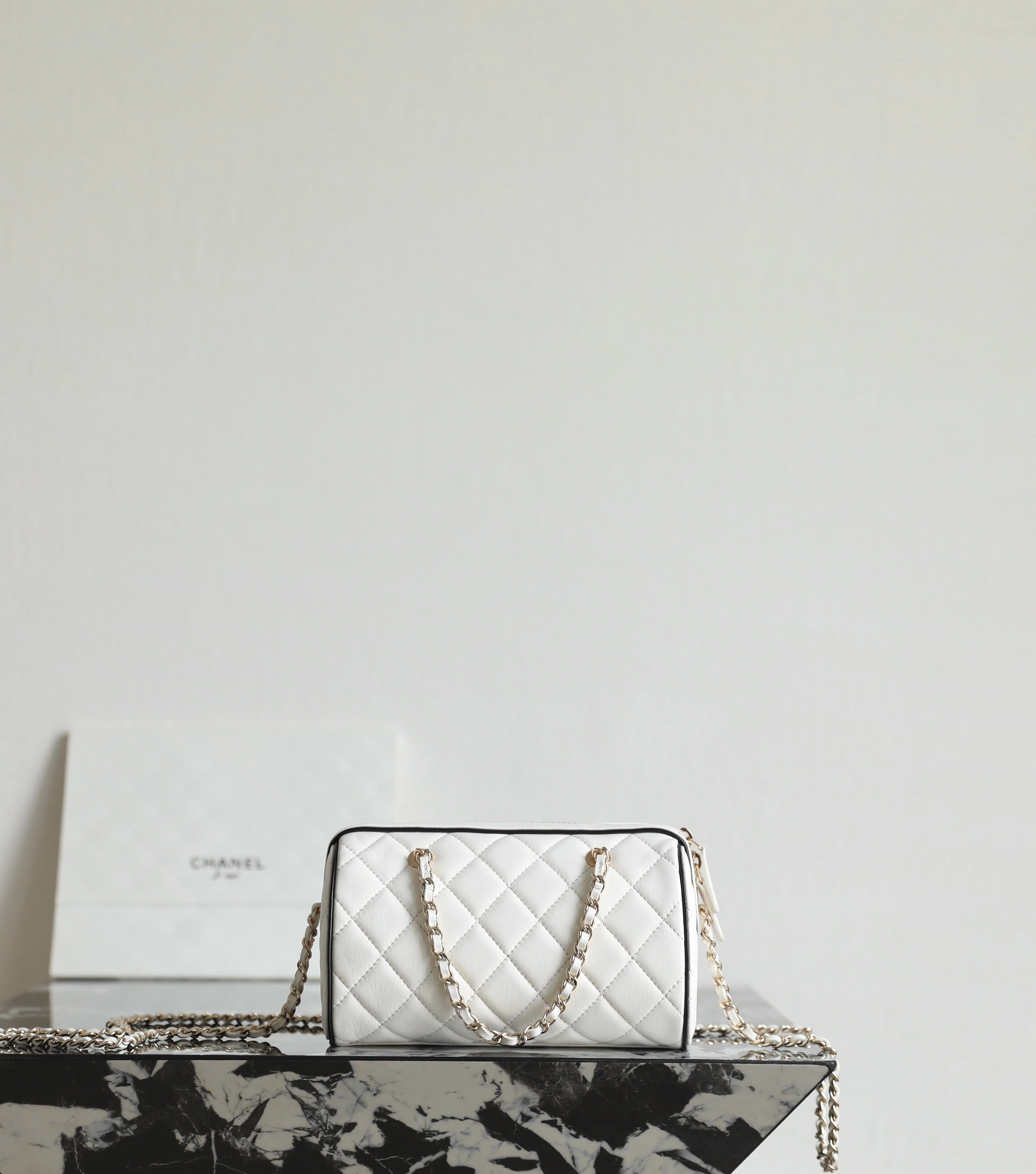 Chanel 2025 Bowling Bag White Lambskin 343004