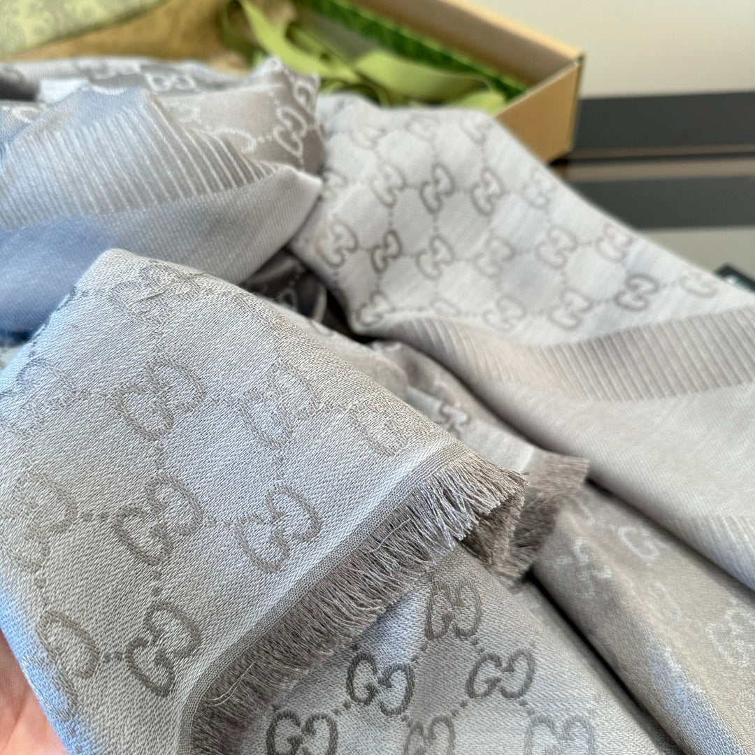 GG Scarf 140CM Gray Twill Silk 293463