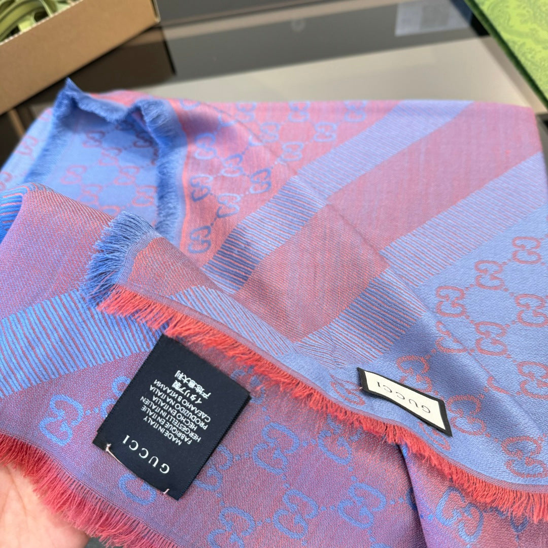 GG Scarf 140CM Blue Pink Twill Silk 293464