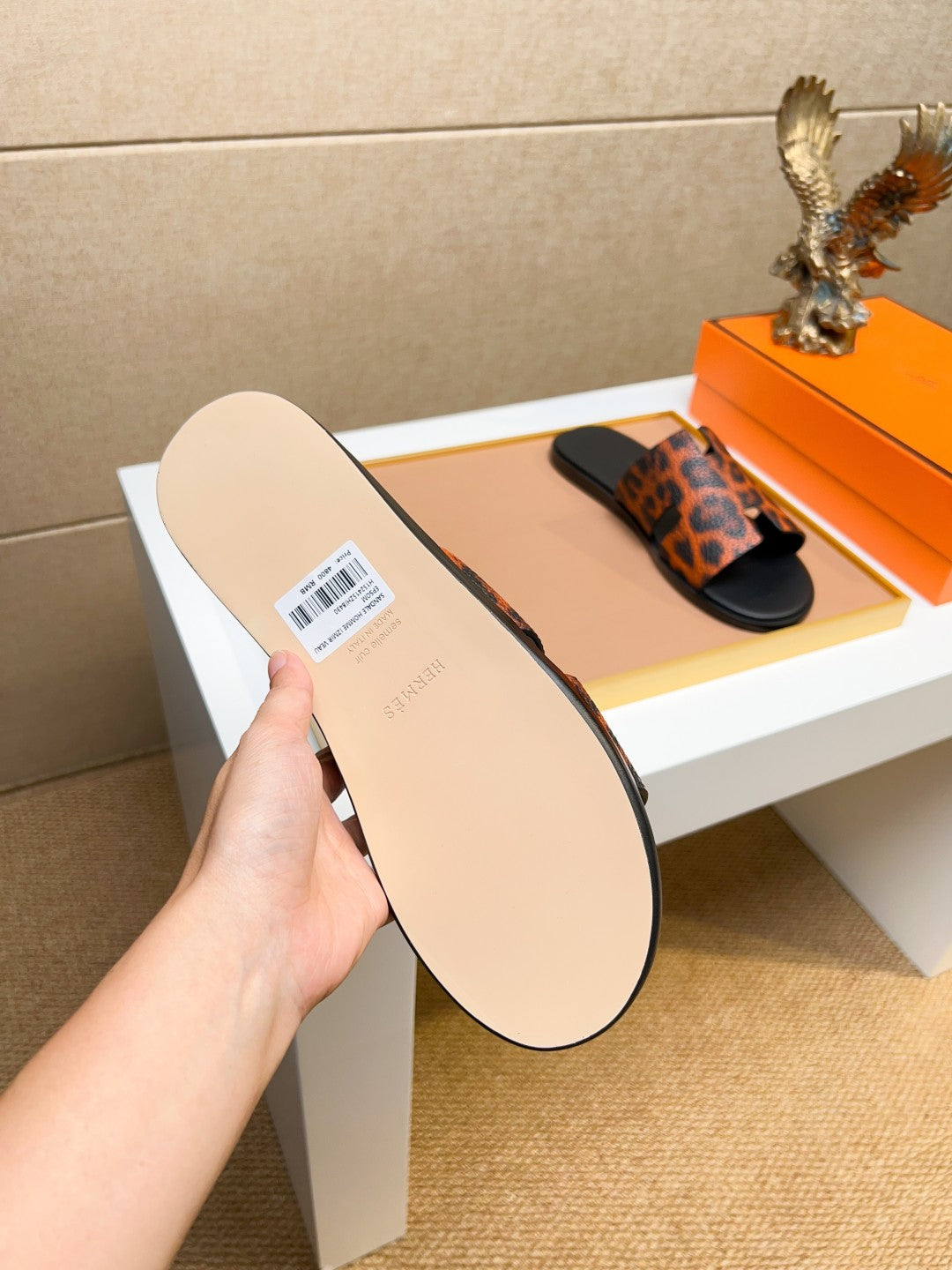 HM Men's Izmir Slide Orange Black Cowhide 743930