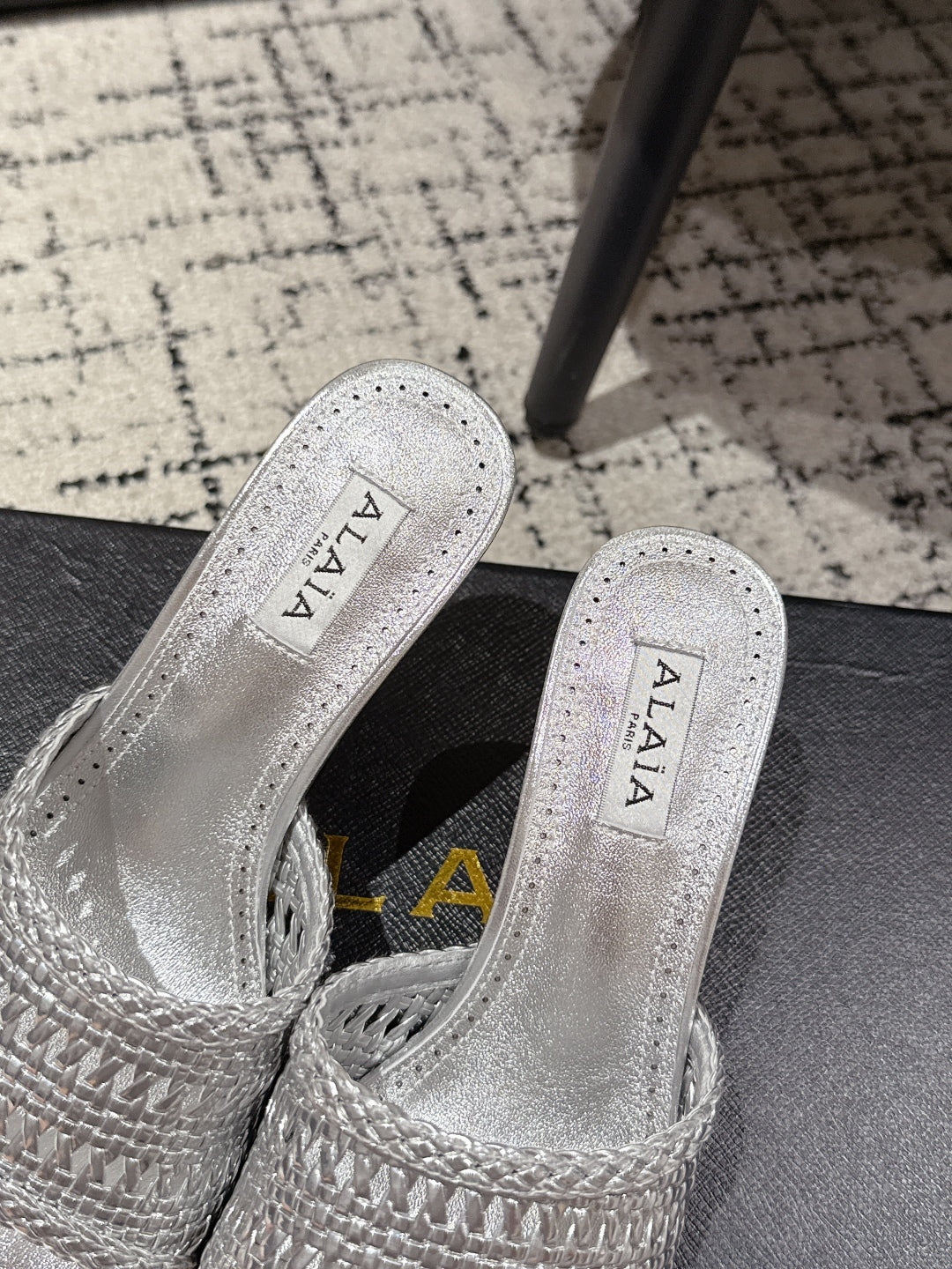 ALAIA  Muller high-heeled metallic sliver woven leather