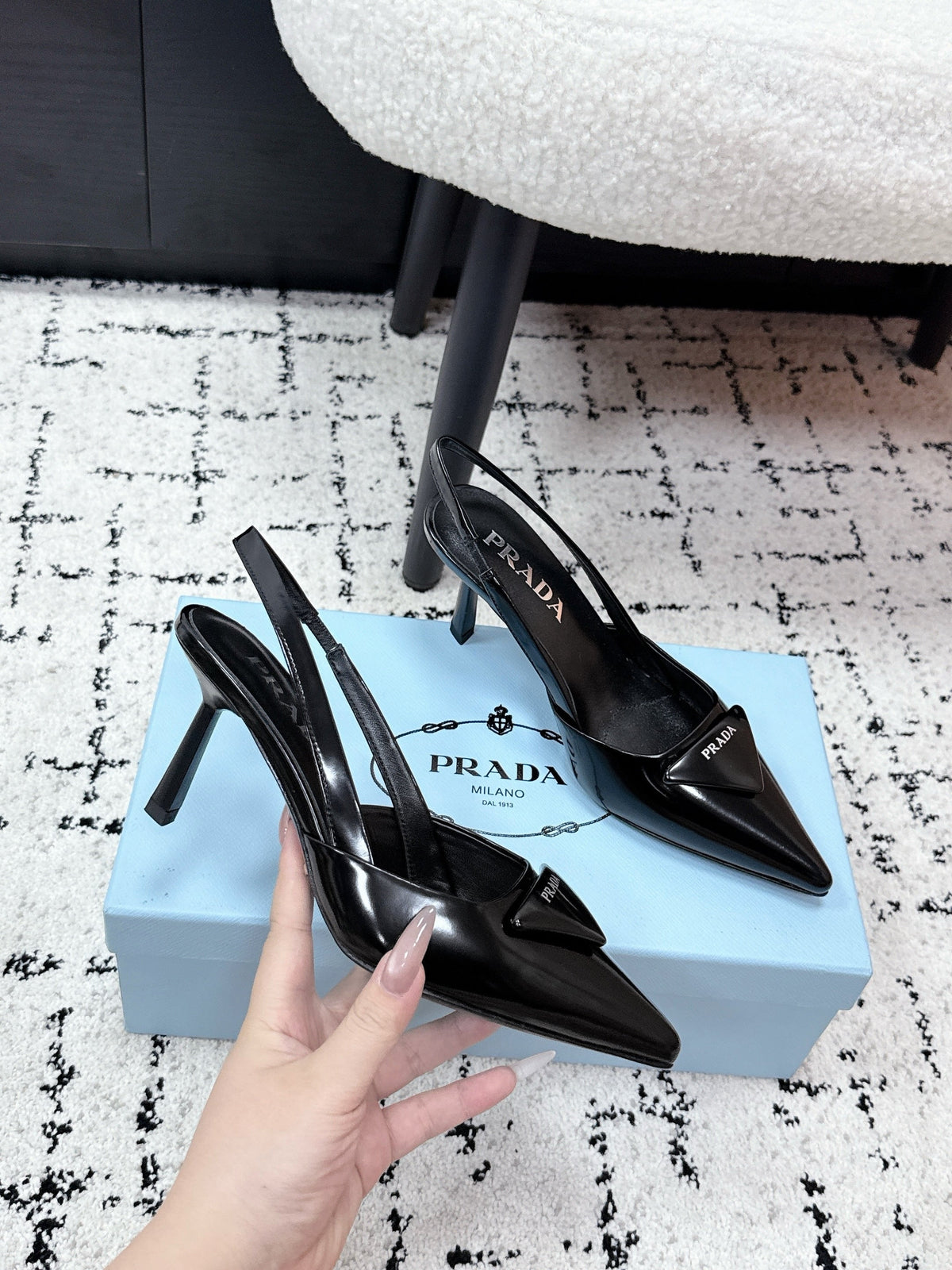 Prada 2026 Logo-Plaque Slingback Pumps 75mm Leather 769775