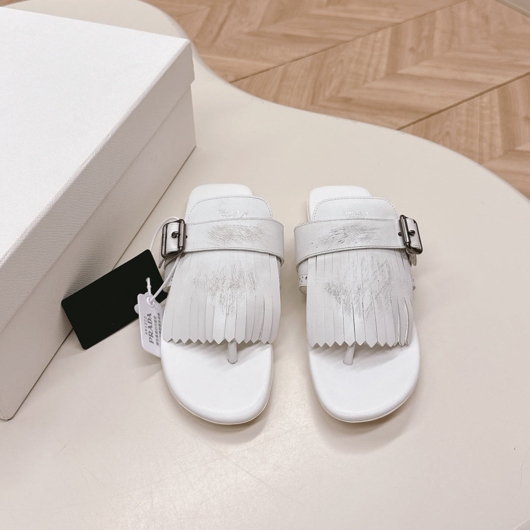 PRA 26S Thong Sandals White Calfskin 600599