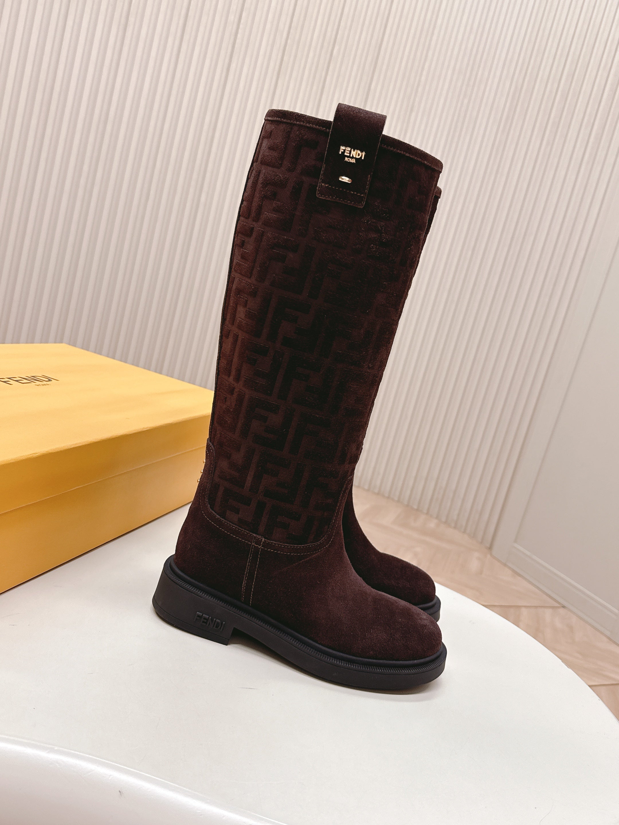 Fendi 25 high boots deep chocolate brown suede 500940
