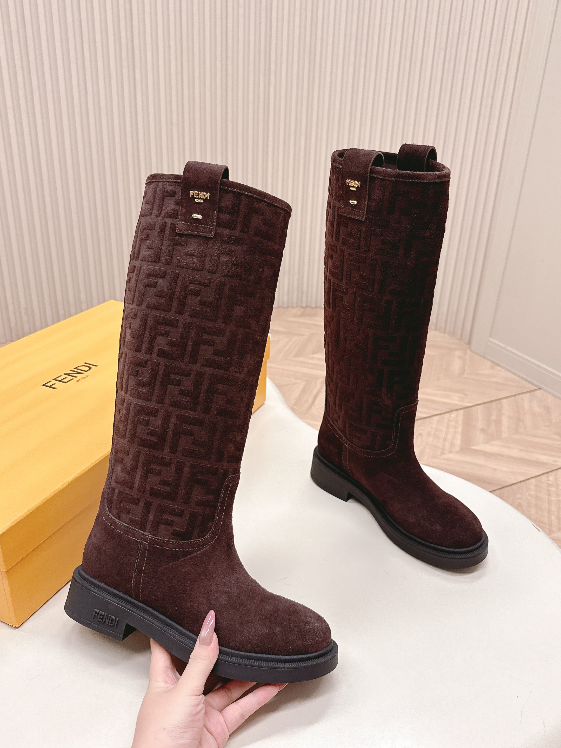 Fendi 25 high boots deep chocolate brown suede 500940