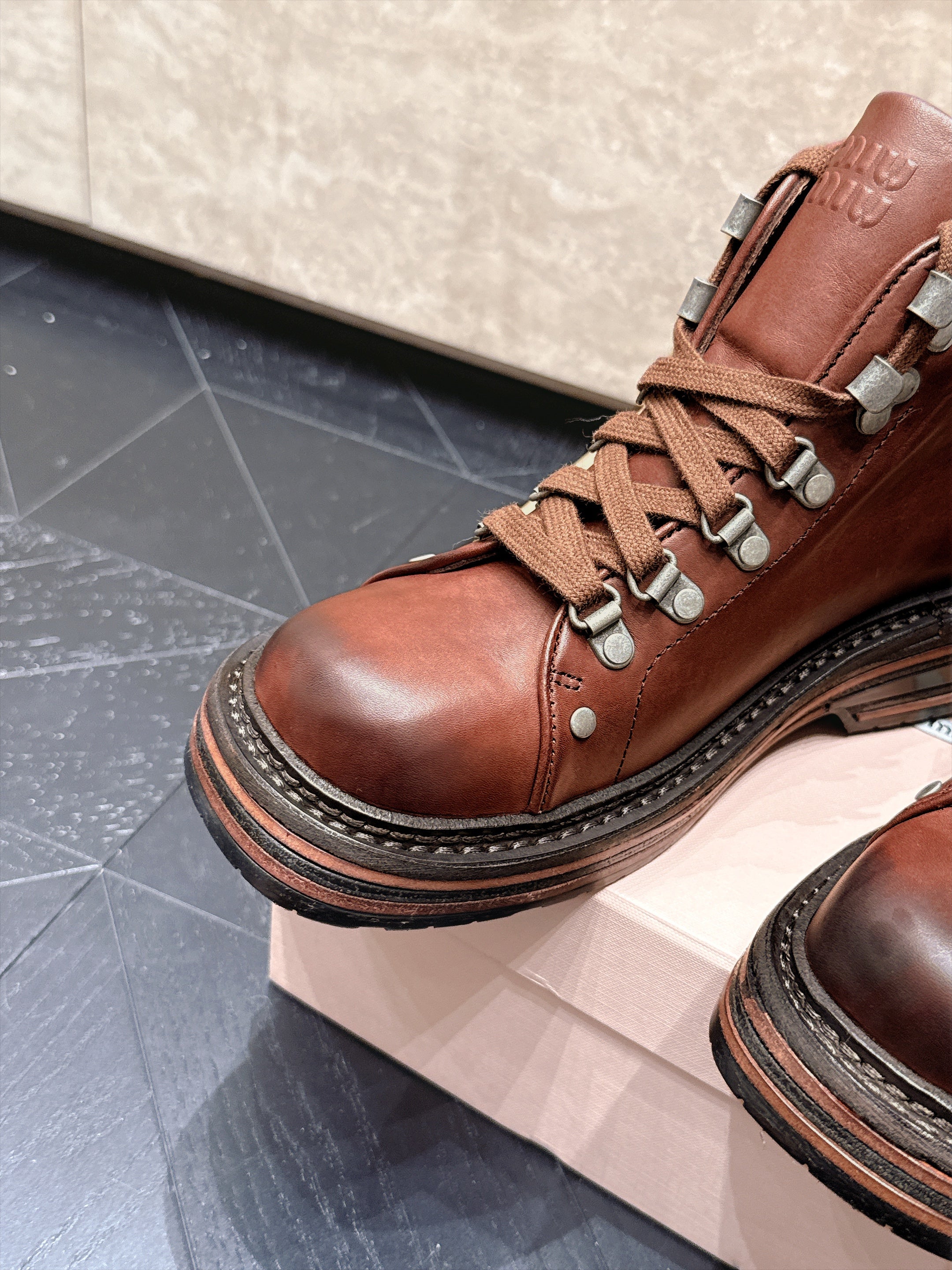 Miumiu 2026 Hiking Ankle Boots Cowhide 954315