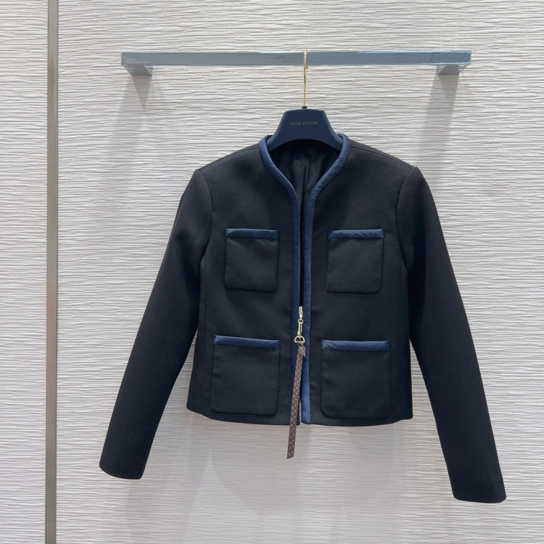 LV 25 Jacket Black Blue Polyester Wool