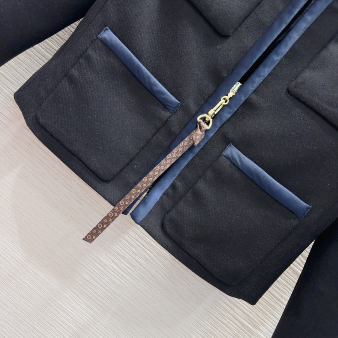 LV 25 Jacket Black Blue Polyester Wool