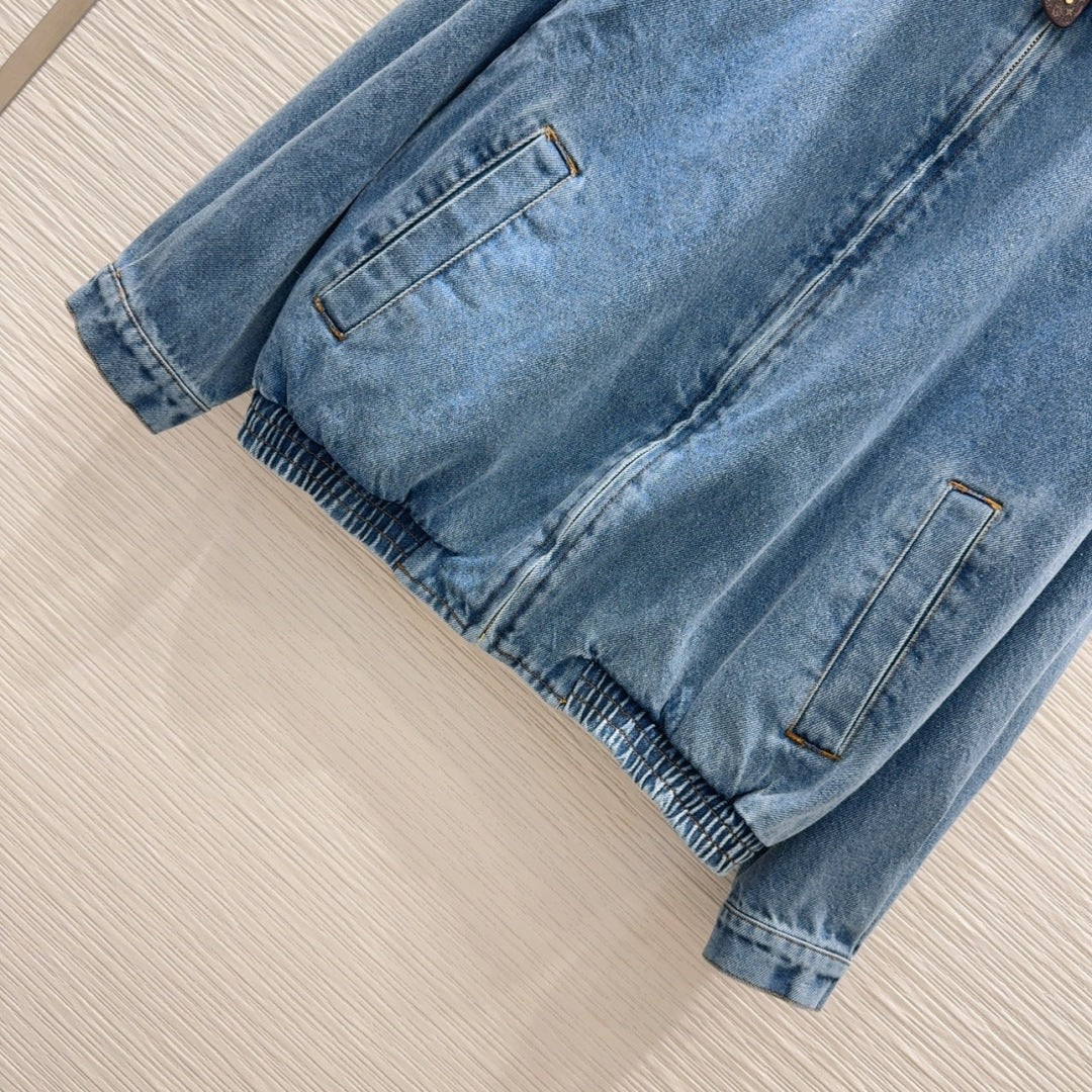 LV 25 Simple Denim Jacket Blue Cotton