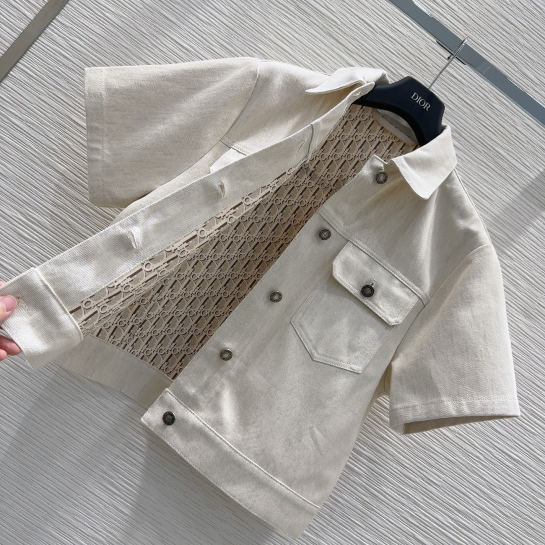 CD 2025 Short-sleeved Jacket Light Beige Cotton