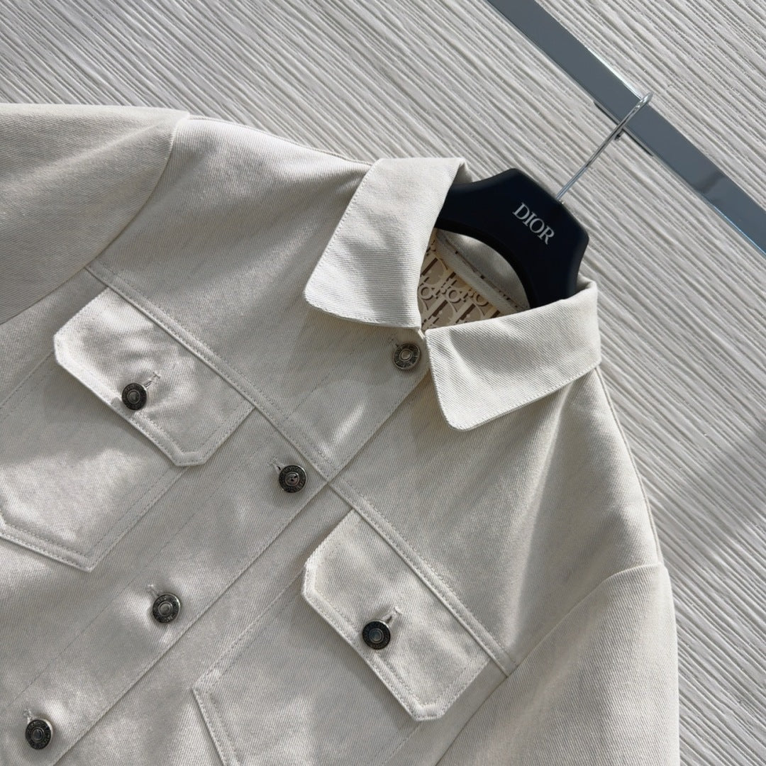 CD 2025 Short-sleeved Jacket Light Beige Cotton