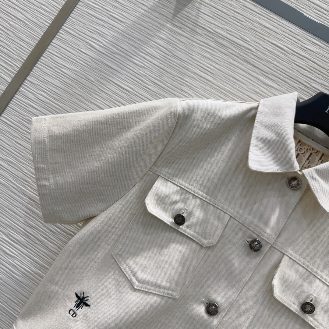 CD 2025 Short-sleeved Jacket Light Beige Cotton