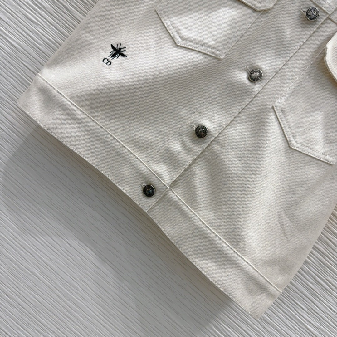 CD 2025 Short-sleeved Jacket Light Beige Cotton