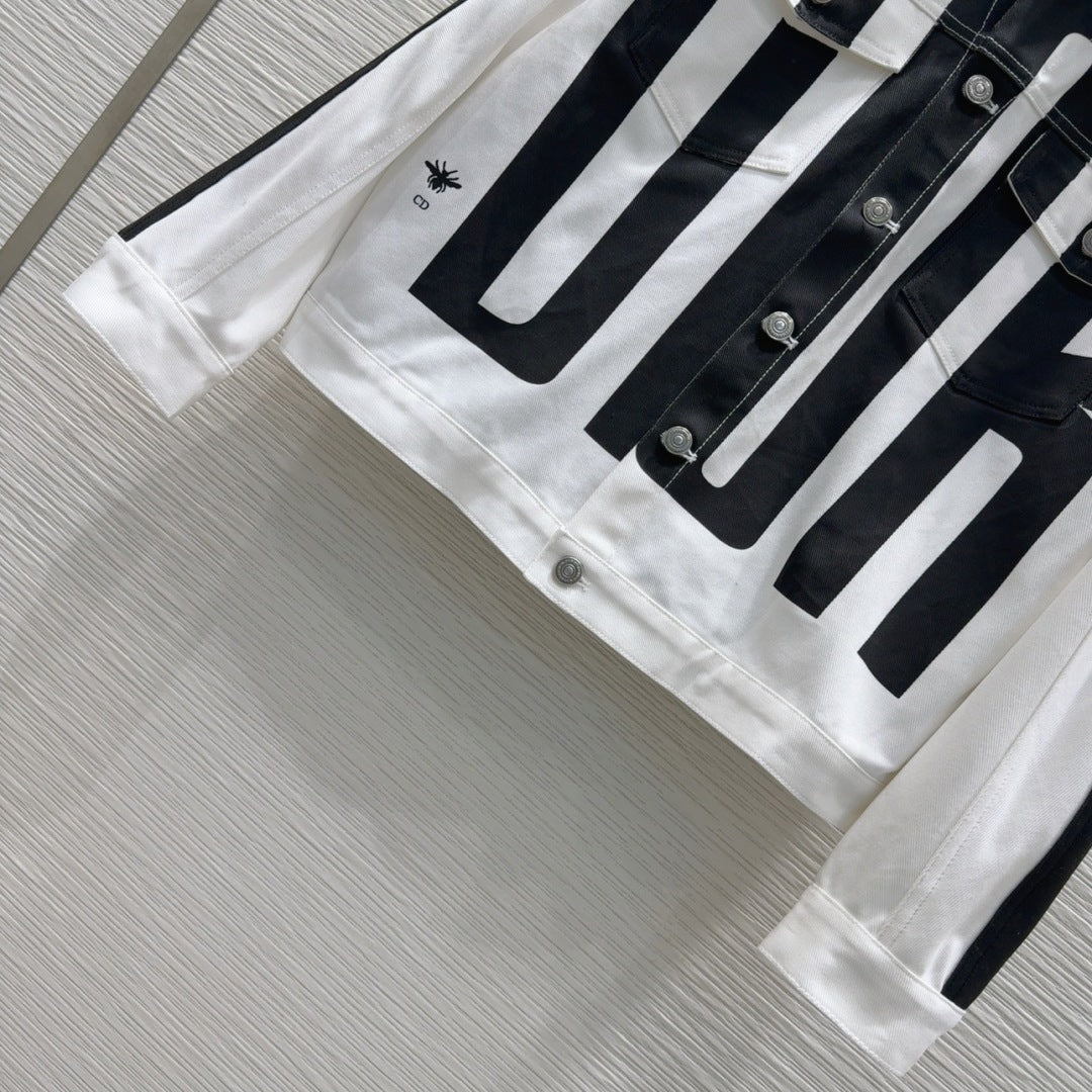 CD 2025 "Dior" Bomber Jacket Black White Cotton